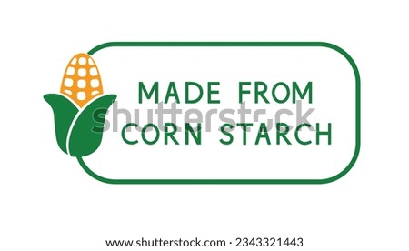 Made from corn starch. Corn starch, icon. Corn based plastic. Biodegradable and compostable packaging. Eco friendly. Royalty-Free Stock Photo #2343321443