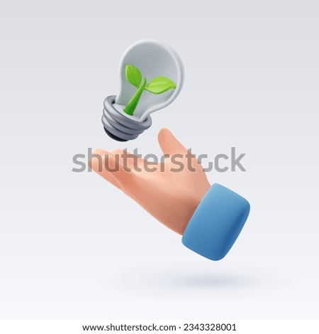 3d human hand receive light bulb with green eco, Energy saving concept. Eps 10 Vector.
