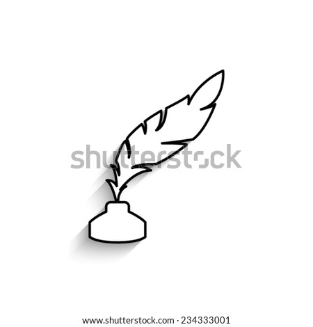 feather and ink bottle - vector icon with shadow