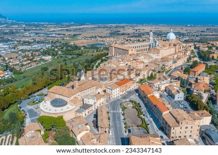 Aerial view of the Sanctuary of the Holy House of Loreto in Italy. Royalty-Free Stock Photo #2343347143
