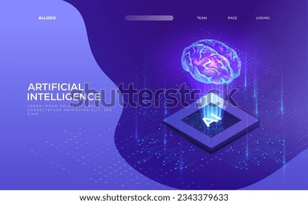 Artificial Intelligence banner, Deep machine learning AI, Technological brain isometric concept, big data vector, cloud computing, icon