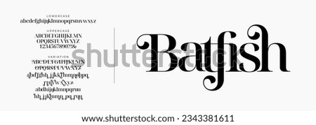 Elegant Font Uppercase Lowercase Number And Ampersand. Classic Lettering Minimal Fashion Designs. Typography modern serif fonts regular decorative vintage concept. vector illustration Royalty-Free Stock Photo #2343381611