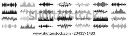 Set sound waves sign, musical sound wave collection icon, digital and analog line waveforms, electronic signal, voice recording, equalizer - for stock Royalty-Free Stock Photo #2343391483