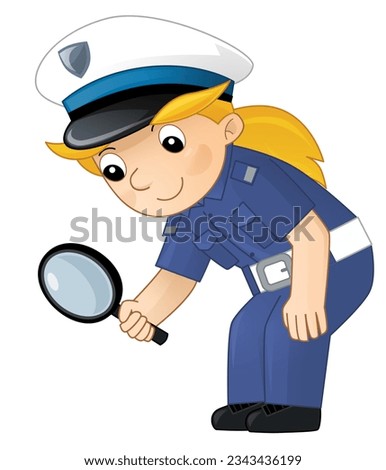 Cartoon character policeman girl at work isolated illustration for kids
