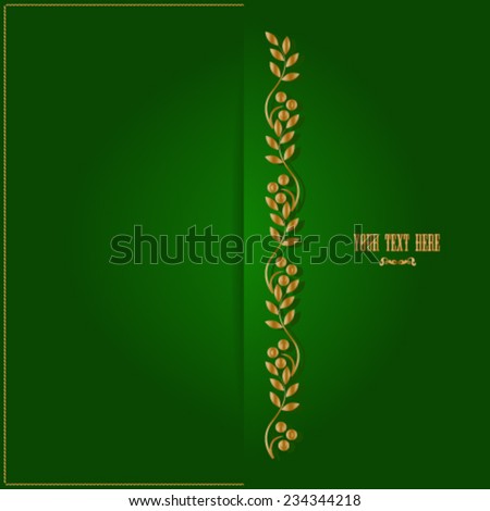 elegant oriental style green gold background with golden pattern, for invitation or greeting card. Vector, EPS 10 