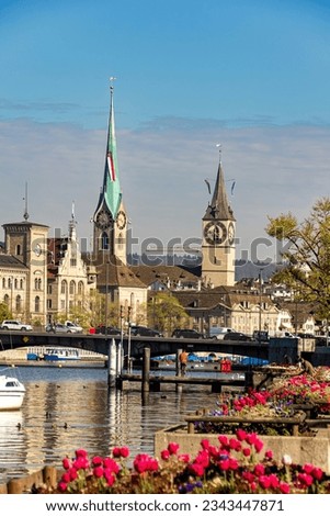 Scenery of cityscape, best of Zurich city tour along Zurich lake Royalty-Free Stock Photo #2343447871