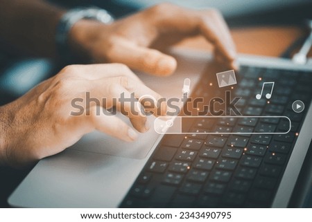 Business person working with computer and with blank search bar. Searching Browsing Internet Data Information Networking Concept.