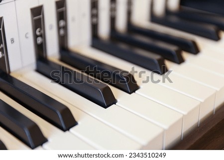 piano keyboard, a harmonious blend of black and white keys, symbolizing the balance between light and darkness in the pursuit of melodic perfection Royalty-Free Stock Photo #2343510249