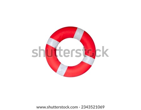 white red lifebuoy isolated on white background with clipping path. concept rescue equipment and safety  Royalty-Free Stock Photo #2343521069