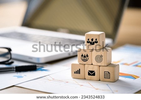 Outsourcing concept, hr and recruitment for business, Outsourcing word icon in the wood block on papar. Royalty-Free Stock Photo #2343524833
