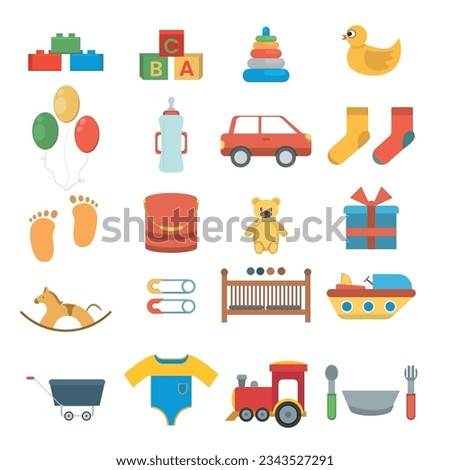 Baby items icon set, flat style