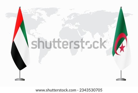 United Arab Emirates and Algeria flags for official meeting against background of world map. Royalty-Free Stock Photo #2343530705