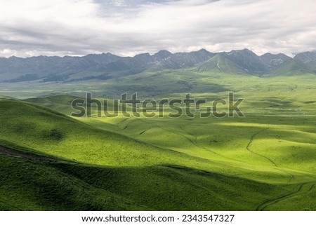 Natural scenery of Narat prairie in Xinjiang（Translation:Sky grassland Narati） Royalty-Free Stock Photo #2343547327