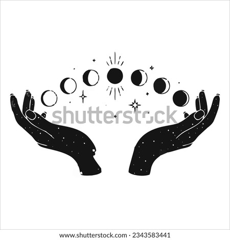 Magical hands set of logo template esoteric and mystical design elements, Fairy and crescent moon illustration, Vintage rustic deer antler silhouette logo design Royalty-Free Stock Photo #2343583441