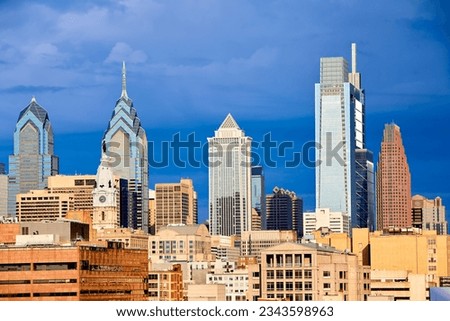 Philadelphia downtown cityscape before the storm, United States