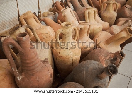 Ancient jugs and amphorae from Ancient Greece. Royalty-Free Stock Photo #2343605181