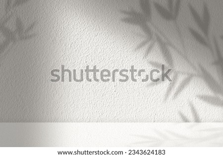 Studio background,Bamboo Leaves shadow with sunlight effect on grey concrete wall background,Empty White Studio Room Display with leaves silhouette on Cement,Backdrop display for product presentation
