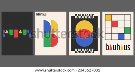 Bauhaus geometric pattern background, vector abstract circle, triangle and square lines art. Yellow, blue, red and green color, trendy Bauhaus pattern backgrounds set Royalty-Free Stock Photo #2343627031