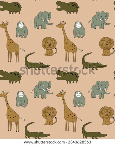 allover vector animal pattern on brown background
