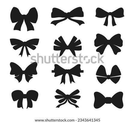 Black Silhouette of bow flat ribbons for birthday greeting cards and invitations isolated on white