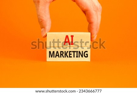AI marketing symbol. Concept words AI artificial intelligence marketing on beautiful wooden block. Beautiful orange background. Business AI artificial intelligence marketing concept. Copy space.