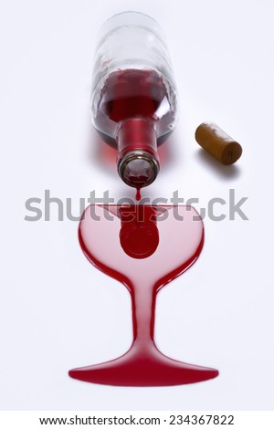 Wine Bottle fall, the content, so a glass of wine