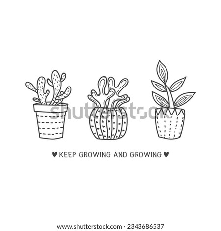 Keep Growing And Growing. Lovely Plant Clip Art Illustration. Inspirational Typography Design