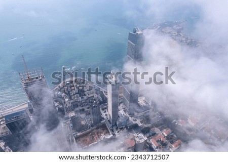 Aerospace Chinese coastal city landscape panoramic view