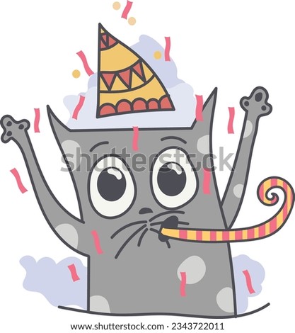 cat celebrating birthday clip-art single isolated vector design 