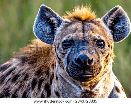 Front spotted hyena in the savannah