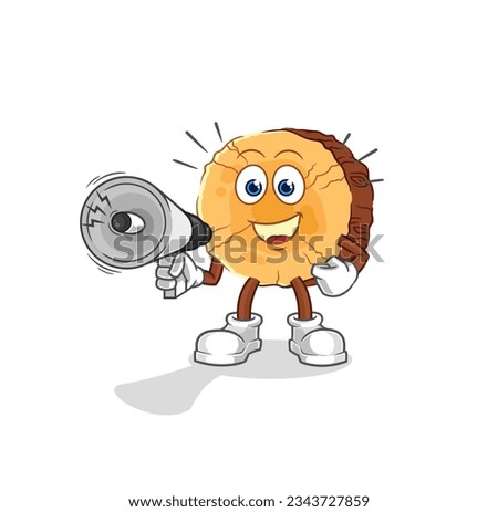 the round log holding hand loudspeakers vector. cartoon character