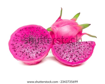 Fresh red or purple dragon fruit species placed on a white background.