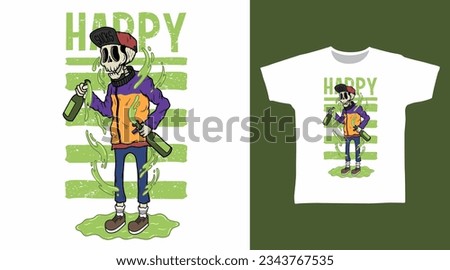 Skeleton with liquor doodle t shirt and apparel design concepts