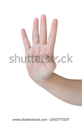 Woman hand gesture show number four sign isolated on white background