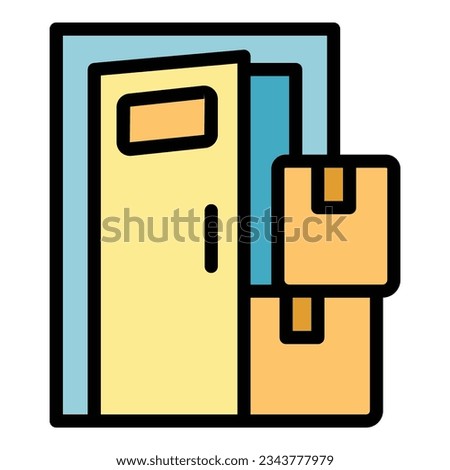 Parcel door delivery icon outline vector. Cargo box. Center package color flat
