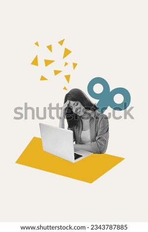 Vertical composite creative illustration photo collage of overworked woman sit in office with laptop isolated white color background