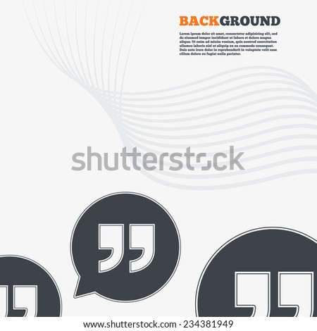 White modern background. Quote sign icon. Quotation mark in speech bubble symbol. Double quotes. Outline signs with curved lines. Vector