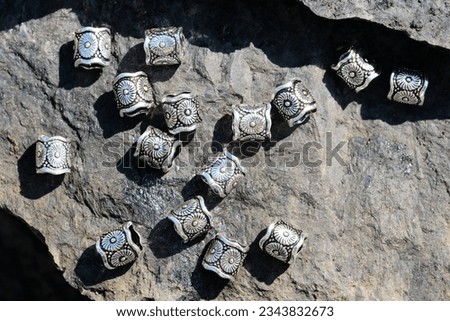 Beads for self-creation of jewelry. 925 sterling silver. Royalty-Free Stock Photo #2343832673
