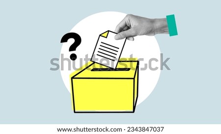 Suggestion box. Suggestion process information concept. Ballot box with person vote on blank voting slip voting concept. Royalty-Free Stock Photo #2343847037