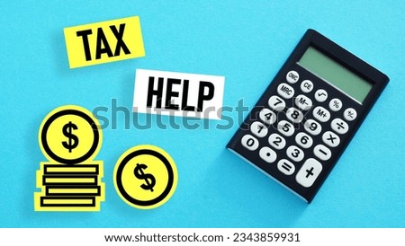 Tax Help is shown using a text and photo of calculator and picture of coins