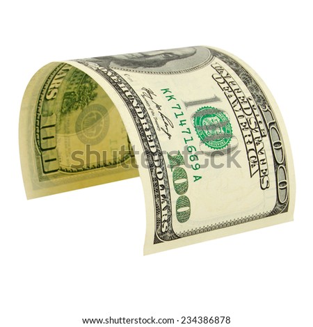 Bill in one hundred dollars isolated on white background.