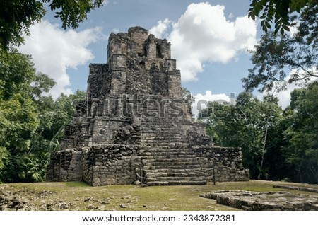 Muyil (also known as Chunyaxche) was one of the earliest and longest inhabited ancient Maya sites on the eastern coast of the Yucatan Peninsula in Mexico Royalty-Free Stock Photo #2343872381