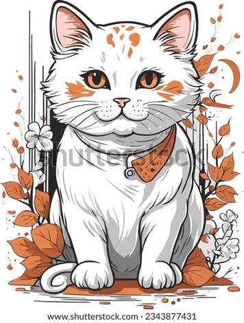 Cat Illustration, detailed colorful cat vector, cat splash art, 