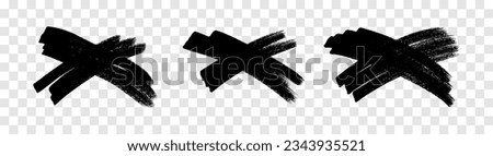 Hand drawn brush cross symbol. Set of black sketch cross symbols on transparent background. Vector illustration