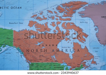 Close up of Canada on world map Royalty-Free Stock Photo #2343940637