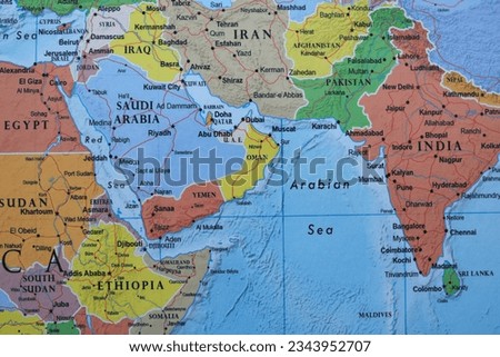Close up of Oman on world map
