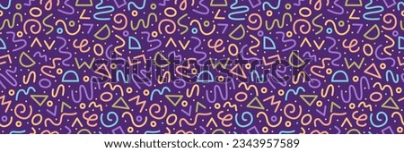 90s Seamless Pattern Squiggle Random Pattern. Abstract Purple Colorful 
fun Scribble Doodle Background.