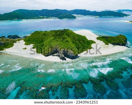 Beautiful Drone photography Blue Sea and White Beach, GAHI Island, ZAMAMI Island, KERAMA Islands