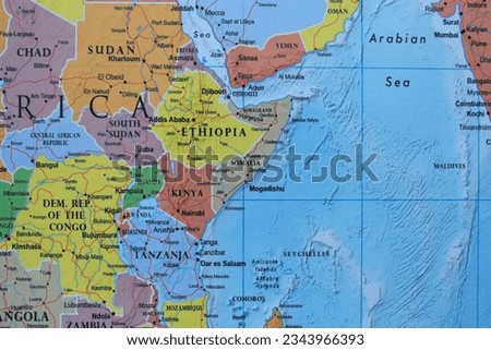 Close up of Somalia on world map