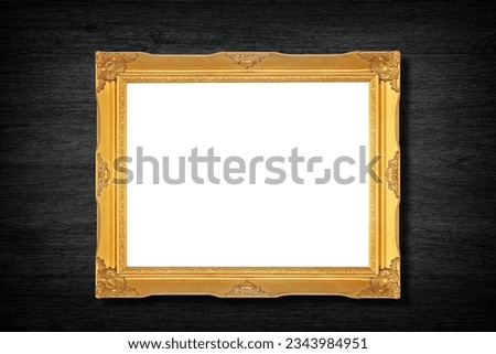 picture gold frame on  Black Wood wall texture background 